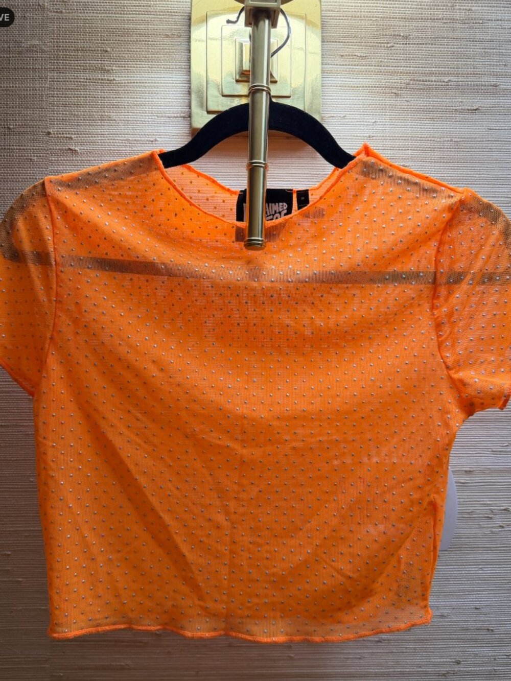 Reclaimed Vintage Orange Rhinestone Mesh Crop Top Y2K S